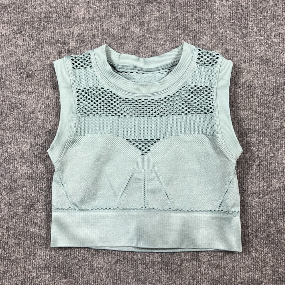 Ivy Park Net Cropped Top Womens S/M Sage Green Stretch Mesh Lined Ribbed Texture